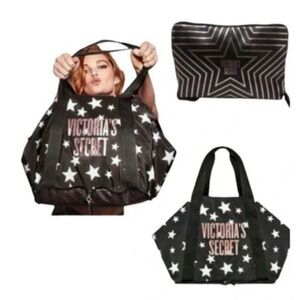 Victoria's Secret Packable Rose Gold and Black Duffle Bag